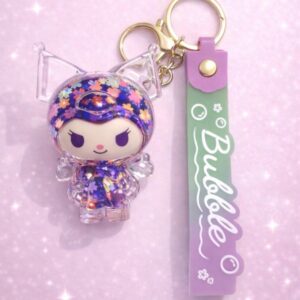 Kuromi Liquid Glitter Water Keychain purple