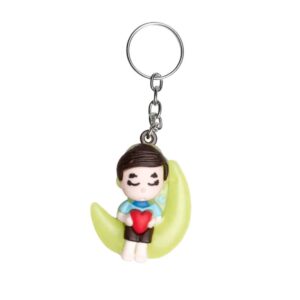 Cute Moon Sitting Boy Keychain with Heart p-137